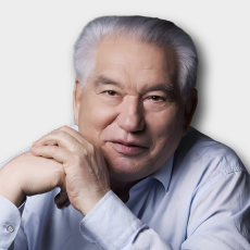 Portrait of Cengiz Aytmatov, Kyrgyz novelist known for blending folklore, myth, and contemporary life in his storytelling.