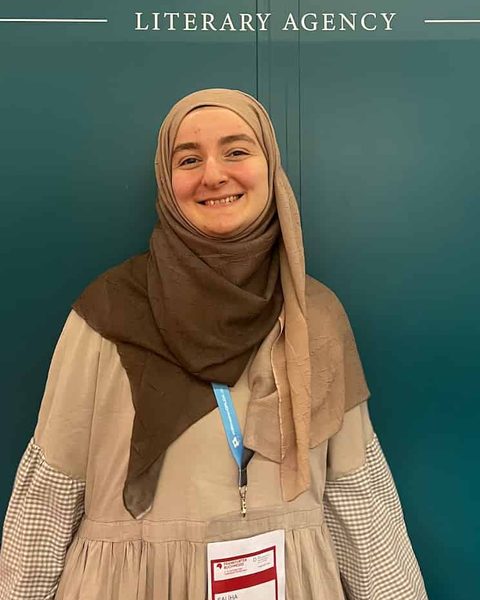 Saliha Okul at the İntrotema stand, Frankfurter Buchmesse 2026